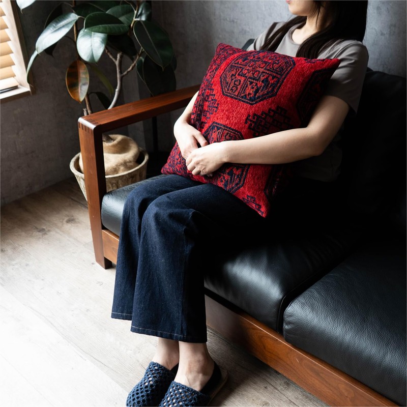 Sayan Sayang Keller Bohara Throw Pillow Case Rug 45x45 Red
