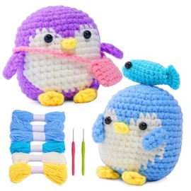 Rnigra Crochet Kits for Beginners Adults qi e Green Powder (Penguin Purple 1+Blue 1)