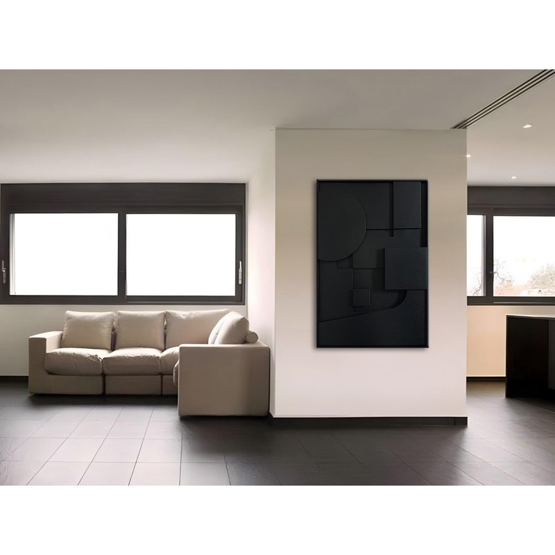 Slyart Black Textured Wall Art, Handmade Contemporary Art 3D Abstract