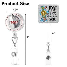 Sixrip Trust in The Lord Bible Verse Retractable Glitter Badge Reel with Alligator Clip, Funny Badge Holder Gifts for Medical Office Nursing, Religious Gifts Christian Gifts for Nurse Doctor