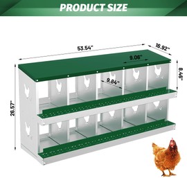 10-Compartment Chicken Nesting Box, Chicken Nesting Boxes for Laying Eggs, Heavy Duty Metal Design for Hens/Ducks, Anti-Peck Rustproof Nest Box, Green