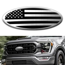 PVOTAWP Overlay Emblem Fit for Ford, 9 Inch Front Grille Tailgate Car Decoration Emblems, Oval Aluminum American Flag Compatible with Ford F150 F250 F350 Edge Explorer Ranger Expedition (Silver