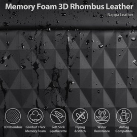 CAR PASS 2Pack Front Car Seat Covers Leather Memory Foam Water Proof Seat Protector Universal Fit for Cars SUVs Trucks Most Vehicles, 3D Foam Rhombus Sideless, Airbag Compatible Non-Slip, 2 Pcs Black
