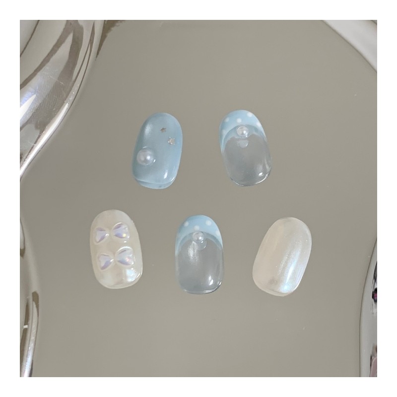 [Handmade Nail Tips] Pearl Sky Dot Nail Tips - Almond