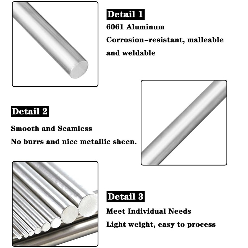 JoyTube 1/8"(3mm) Diameter Aluminum Round Rod, 6061 Aluminum Solid Stick