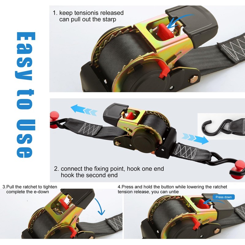 YAYODS 2 Pack 2 Inch Retractable Ratchet Straps Heavy Duty