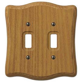 Amerelle Austin Double Toggle Wood Wallplate in Medium Oak