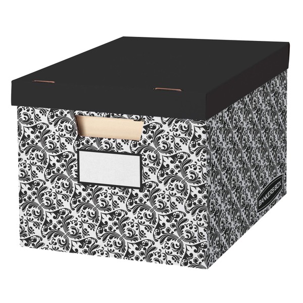 Bankers Box 0035501 Decorative Storage Box with Lids, Black and White, 10 Pack