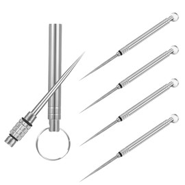 klahh 4 Pcs Portable Mini Toothpicks Holder Metal Pocket Toothpick Metal Toothpicks with Keychain for Camping Traveling Home Outdoor Picnic