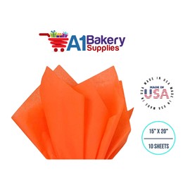Tissue Paper Squares, Bulk 10 Sheets, Premium Gift Wrap and Art Supplies for Birthdays, Holidays, or Presents by A1BakerySupplies, Small 15 Inch x 20 Inch (Orange)