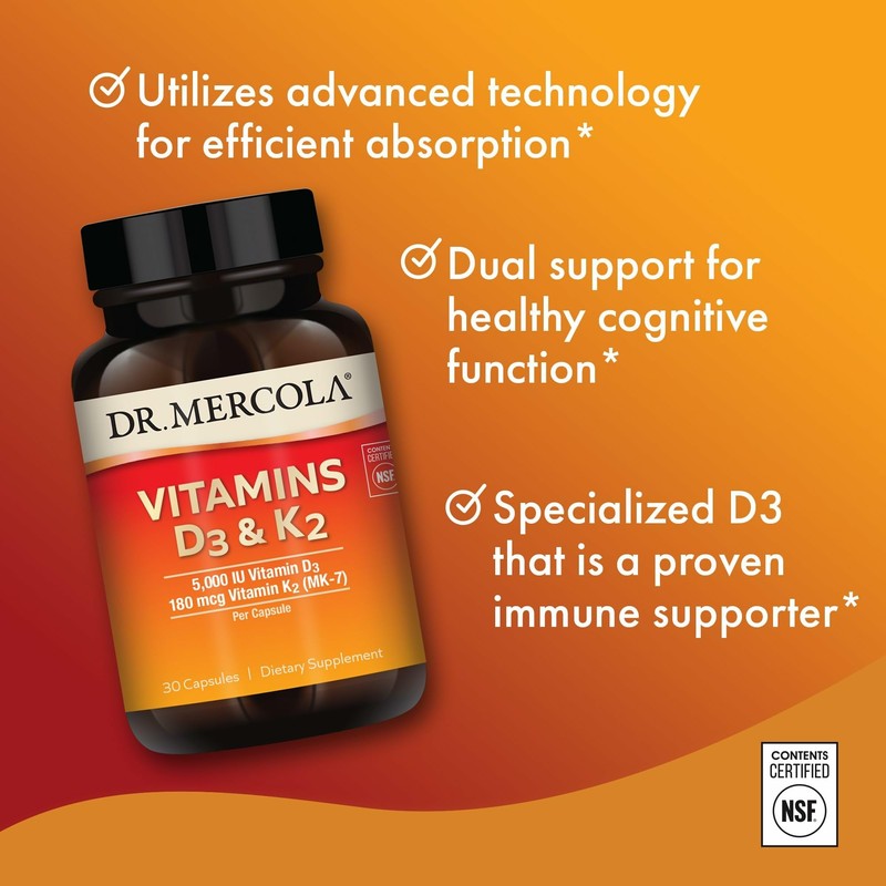 Dr. Mercola Vitamins D3 & K2 - Supports Immune, Brain,