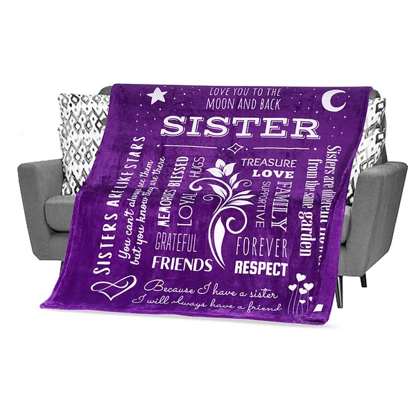 FILO ESTILO Sister Gifts from Sister Blanket, Sister, Sister Presents, Birthday Throw Blanket 153x127 cm (Purple, Fleece)