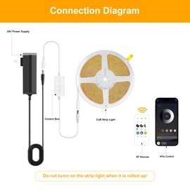 Pandery COB LED Strip Lights Warm White,24V Dimmable led Light Strip KIT with Remote and app Control,3000K 24FT/7.5m 8mm Wide Ra>90 Cuttable Flexible Strip Lights for Bedroom,Shelf,Cabinet