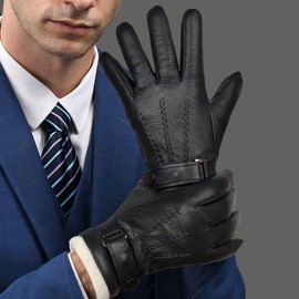 SURAWIL Mens Leather Gloves Winter Driving Gloves Mens Dress Leather Gloves Touchscreen Leather Gloves for Men Cashmere Lined M51CA-T,Cognac,XL