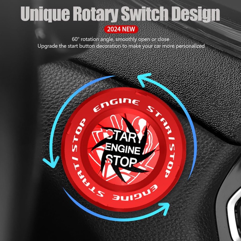 Tybasthe Rotary Push Start Button Cover, Car Accessories Engine Start