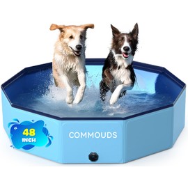 COMMOUDS Foldable Dog Pool, Collapsible Hard Plastic Dog Kiddie Swimming Pool, Portable Pet Bath Tub Wading Pools for Kids and Puppy Small Medium Large Dogs (48inch.D x 12inch.H)