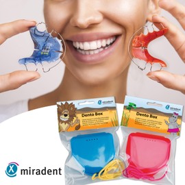 miradent Dento Box® Storage Box for Braces and Prostheses, Blue, Pack of 1, Sturdy Transport Storage with Trendy Cord, Secure Snap Closure with Ventilation Openings, Height 2.5 cm