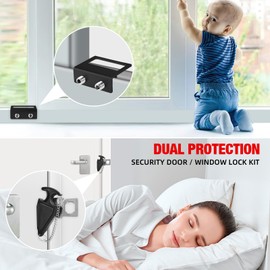 Window Locks Portable Door Lock kit,Sliding Window Locks with Key for Vertical & Horizontal Sliding Windows Doors,Easv to Install,Adjustable Security Window Lock for Patio Bedroom Home and Office