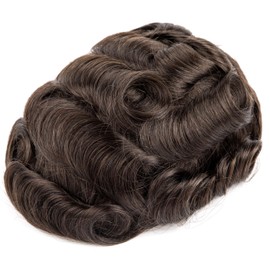 originea DAIXI Pu Skin Toupee for Men 100% European Human Hair 8x10 inch Hairpiece for Men 0.04mm Thin Skin Hair Replacement System All V-looped Units Mens Toupee #2 Color