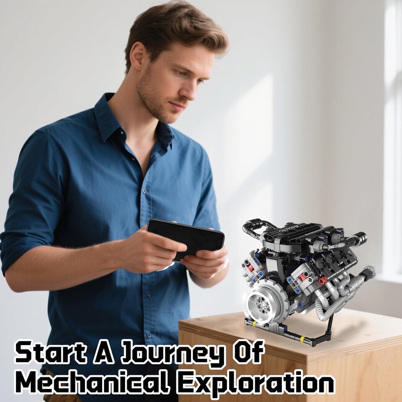 BrixVibe V8 Mini Engine Model Kit That Runs Building Sets