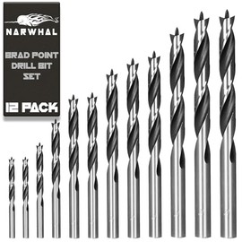 Brad Point Wood Drill Bit Set (12 Pack with Storage Case - 1/8" to 1/2") Carpenters Quality - Woodworking Bits for All Types of Woods