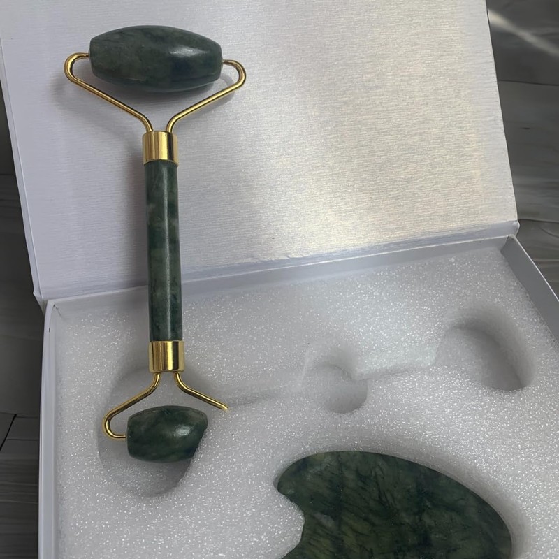 Énara Jade Roller & Gua Sha Set Dark Green –