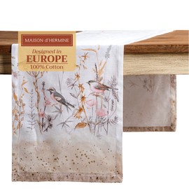 Maison d'Hermine Table Runner 100% Cotton Single Layer Table Runners 108 inches Long Home, Kitchen, Dining, Party - Gifts for Mothers Day Spring & Summer (Meadow Florals - Beige, 14.50" x 108")