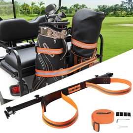 LEAPGOMAX No Drilling Golf Cart Bag Holder Bracket for 2+2 Golf Cart Rear Seat with 1 Inch Square Tube, Universal Golf Bag Attachment Adjustable for EZGO Club Car Yamaha Golf Carts (Orange)