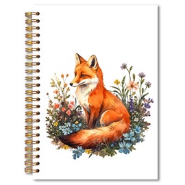 MKIJUHB Floral Fox Spiral Notebook 5.5x8.3, Fox Lovers Gifts Journal for Women, Cottagecore Forest Fall Wild Animal Notebook for Note Taking