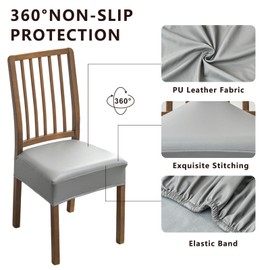 NILUOH Waterproof Seat Covers for Dining Room Chairs Set of 2, Pu Leather Chair Seat Slipcovers Dining Chair Cover Removable Washable Chair Protctor Cover, Rear Covers (PU-Gray)