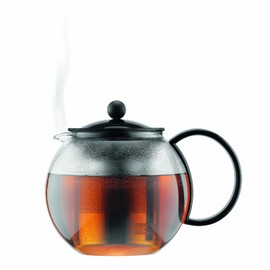 Bodum Assam Glass Tea Press with Stainless Steel Filter and Black Handle and Lid, 1.0-Liter, 34-Ounce