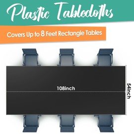 Kongdaoth Black 12 Pack Plastic Tablecloths 54"x 108" Disposable Rectangle Table Cloth Plastic Table Cover for Party Disposable Tablecloths