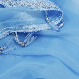 Molaxhome Swag Curtain 63 inch Length, Rod Pocket Scalloped Curtain Valance Sheer Lace Panels with Hanging Crystal Beads for Farmhouse Kitchen Bedroom Window Treatments Drape Decor 1 pc(63inch, Blue)