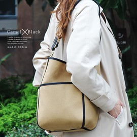 Gratante abb-g0032 Women's Bucket Canvas One Shoulder Bag, camel black