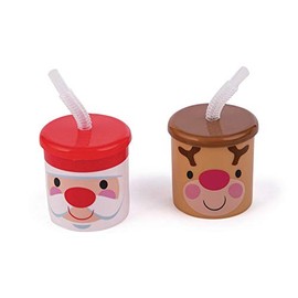 Cheery Christmas Plastic Cups with Lids and Straws - Reindeer and Santa Designs - Set of 12 - Cups Hold 7 oz - Holiday Party Supplies