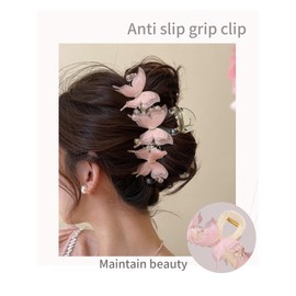 fdsmall Butterfly Hair Clips for Women Pearl Rhinestone Butterfly Claw Clips Large Non-Slip Clips Pink White Blue Hair Accessories (02)