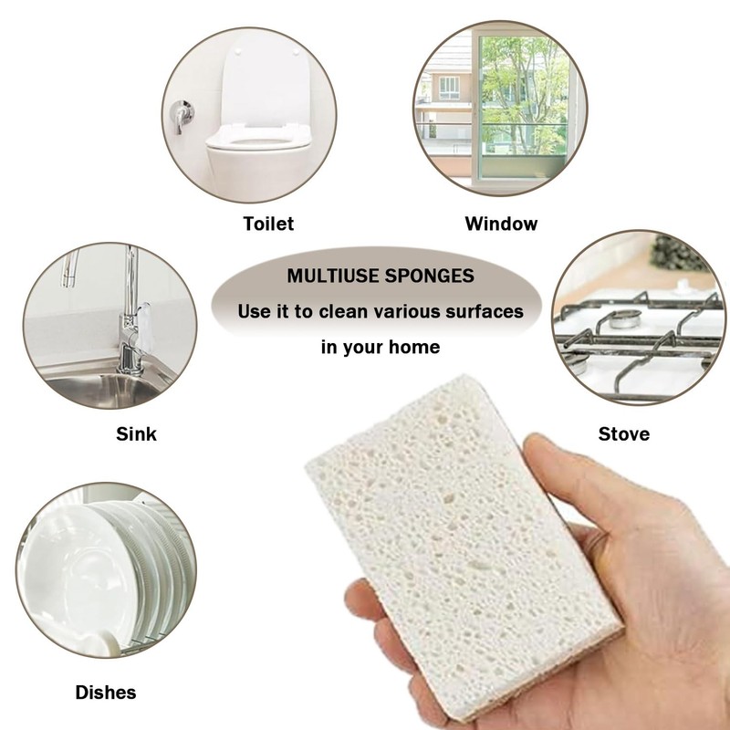 12 Pcs Natural Kitchen Sponge, Plant Based Non Scratch Scrub
