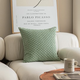 Kevin Textile 2 Packs Decorative Throw Pillow Covers 18x18 Inch for Living Room Couch Bed Sofa Soft Striped Corduroy Square Cushion Case 45x45 cm Farmhouse Boho Home Decor Sage Green