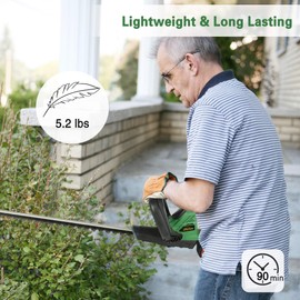 LUCKYERMORE 20V Cordless Hedge Trimmer, 6.8 LBS & 90min Long-Lasting, 23-inch Garden Hedge Trimmer w/Dual-Action Blade, Lawn Shrub Trimmer, 2.0Ah Li-Lon Battery & Fast Charger Included