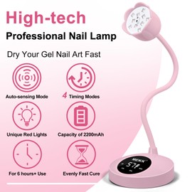 MEKK 2024 Newest UV Nail Lamp Cordless LED Nail Light with Flexible Gooseneck & Smart Sensor Flash Cure UV Nail Light Portable Gel Nail Lamp with Three Timing Modes (Pink)