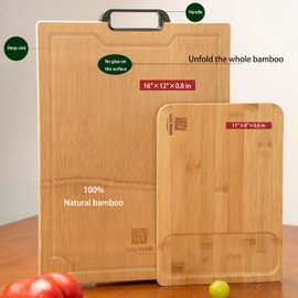 WOCRAAR Natural bamboo cutting board set-double-sided-juice slot-non-slip cutting board-deli tray-baby food cutting board-multiple family use-multi-functional -housewarming gift (2-Piece)