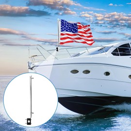2 Pcs Adjustable Boat Flag Pole Universal, 12”x18” Stainless Steel Clamp on Boat Flag Pole Kits Rail Mount Without Drilling (Without Flag)