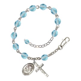 Bonyak Jewelry Adjustable Silver Plated 6mm Fire Poished Saint Rose of Lima Rosary Bracelet - March Blue