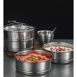 Stainless Steel Steamer Basket, ID 18cm 2 Tier Stackable Steamer Insert Pans with Lid, Stacked Steaming Rack Steaming Cookware for Kitchen Cooking