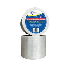 Bi-Directional Filament Tape,Fiberglass Reinforced Filament Strapping Tape, for Heavy Duty Packing, Steel Bundling, Wrapping, Palletizing (3" x 54.6yds, 2 Rolls)