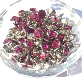 100 Sets Cz Colorful Crystal Rivets Silver Color Spots Studs Double Cap for DIY Leather-Craft (Hot Pink, 8MM)