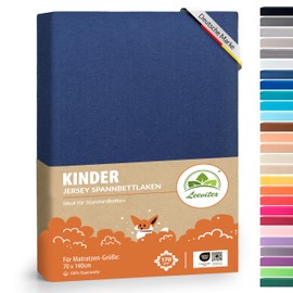 leevitex® Premium Children's Fitted Sheet, Set of 1, for Baby Cot and Cot, 70 x 140 cm, 100% High-Quality Mako Jersey Cotton, 170 g/m², Oeko-Tex Tested, Navy Blue