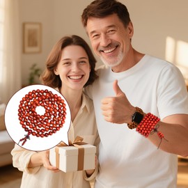 XXHUO Mala Beads, 108 8mm Buddhist Prayer Beads Bracelet Natural Wood Tibetan Buddhist Worry Bead Wrap Bracelet Yoga Buddha Meditation Accessories Red Jewellery For Men Women
