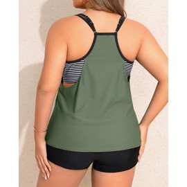 Tempt Me Women Plus Size Tankini Swimsuits - Two Piece Tummy Control Bathing Suits with Shorts 2025 Swimwear, Army Green, 22 Plus