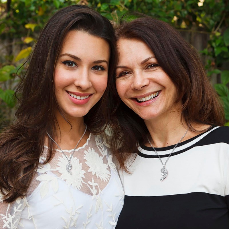 FLYOW Mother Daughter Necklace Set 925 Sterling Silver Mom and